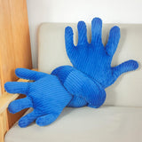 Blue Hand Shape Plush Pillows Long Strip Palm Cushion for Home Travel and Camping Sofa Pillows - Top-Down View