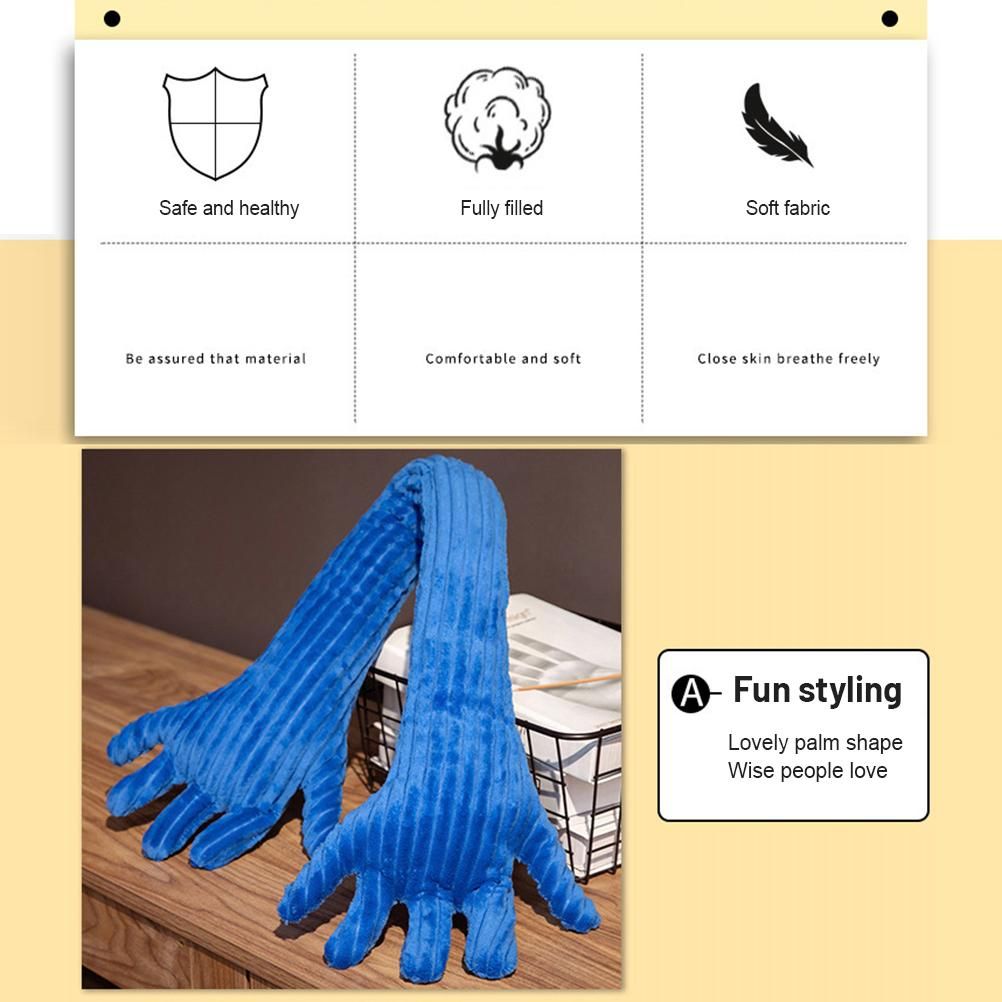 Blue Hand Shape Plush Pillows Long Strip Palm Cushion for Home Travel and Camping Sofa Pillows