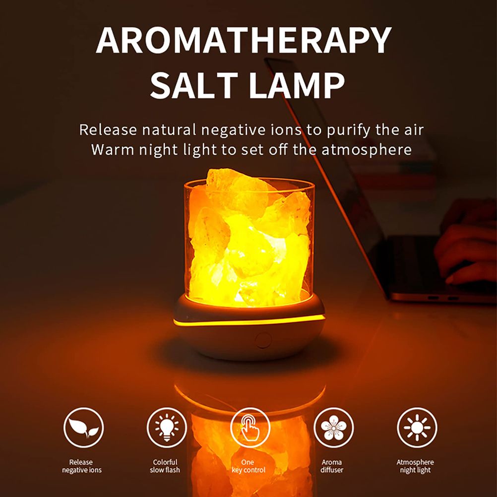Salt Crystal Lamp Night Light USB Aroma Diffuser Salt Lamp Colorful Salt Crystal Lamp Fragrance Oil Diffuser for Office Yoga Bedroom