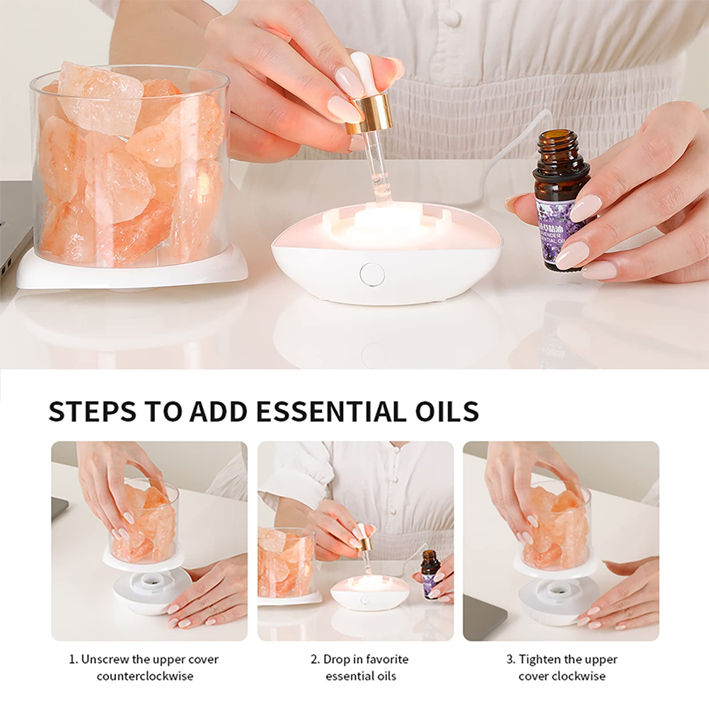 Salt Crystal Lamp Night Light USB Aroma Diffuser Salt Lamp Colorful Salt Crystal Lamp Fragrance Oil Diffuser for Office Yoga Bedroom