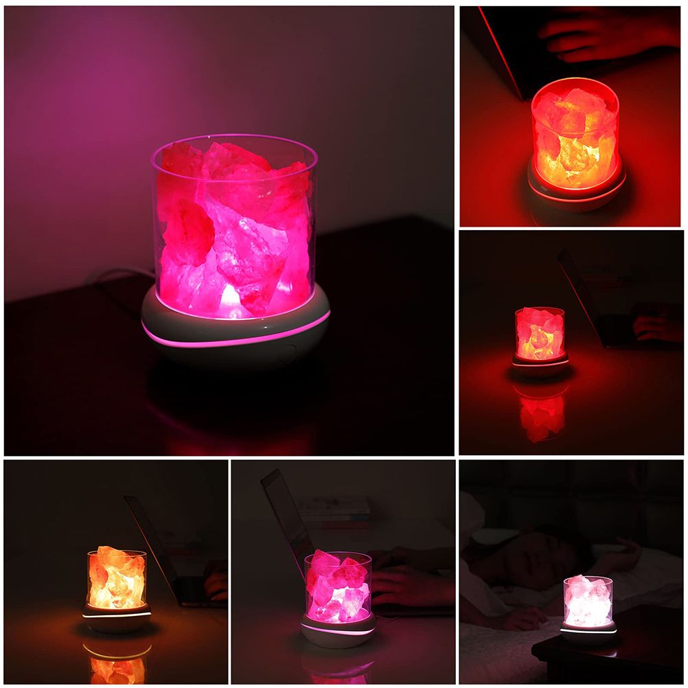 Salt Crystal Lamp Night Light USB Aroma Diffuser Salt Lamp Colorful Salt Crystal Lamp Fragrance Oil Diffuser for Office Yoga Bedroom