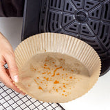 100 Pcs Air Fryer One Time Paper Liner Non Stick Air Fryer Paper Liners Oil Proof Parchment Baking Paper for Kitchen Microwave Oven - Top-Down View