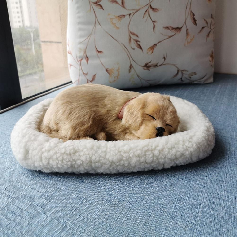 Realistic Sleeping Dog Toy Breathing Dog Stuffed Animal Doll with Mat Plush Toys for Children Home Ornament