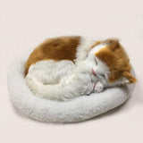 Realistic Sleeping Cat Toy Breathing Cat Stuffed Animal Doll with Mat Plush Toys for Children Home Ornament