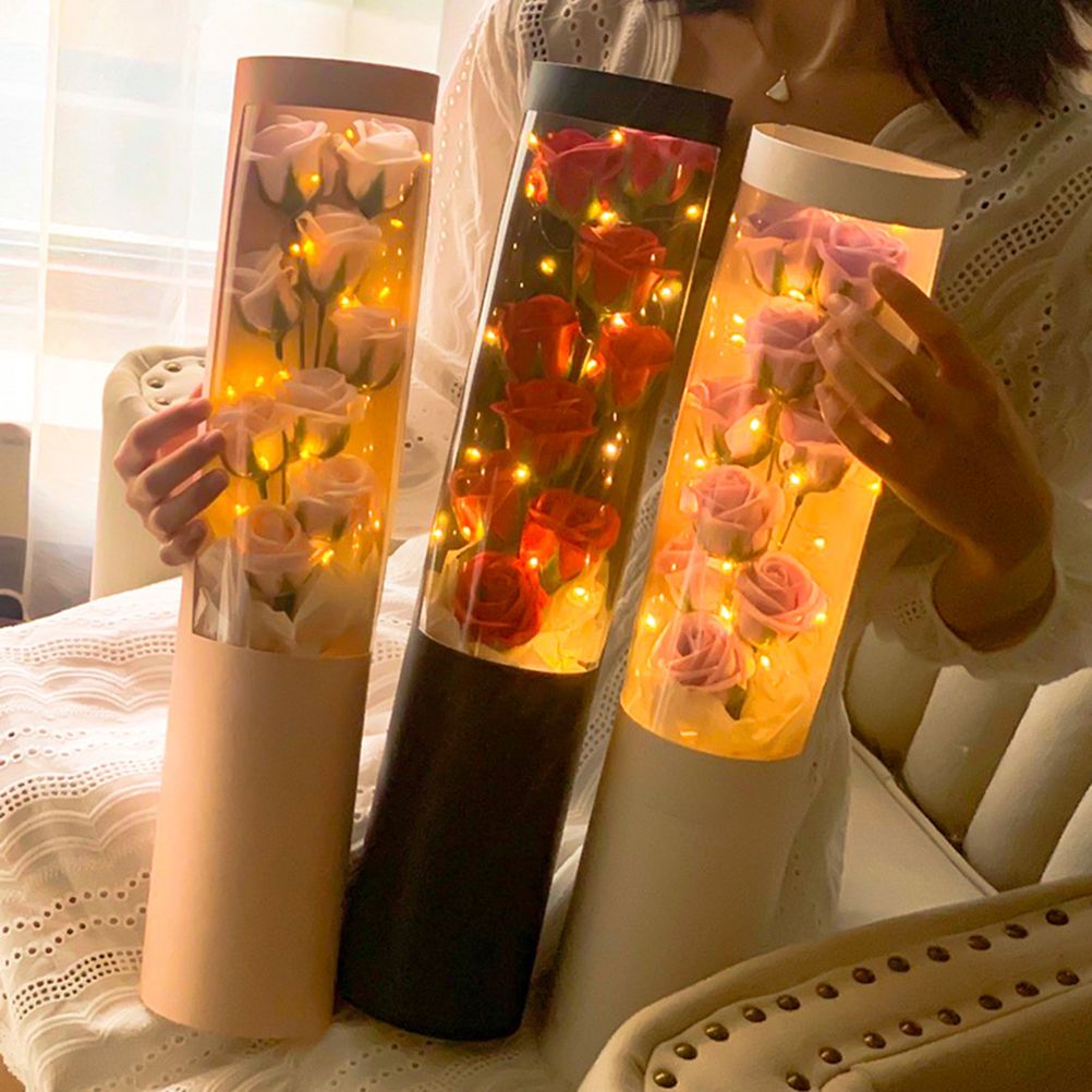 Soap Rose Flower Bouquet Gift Box Artificial Rose Flowers Rose Petal Bouquet Tube Valentine's Day Gift For Lover