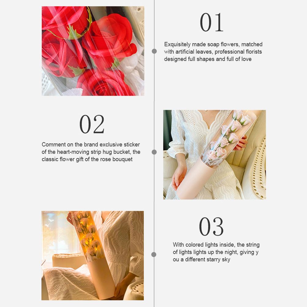 Soap Rose Flower Bouquet Gift Box Artificial Rose Flowers Rose Petal Bouquet Tube Valentine's Day Gift For Lover