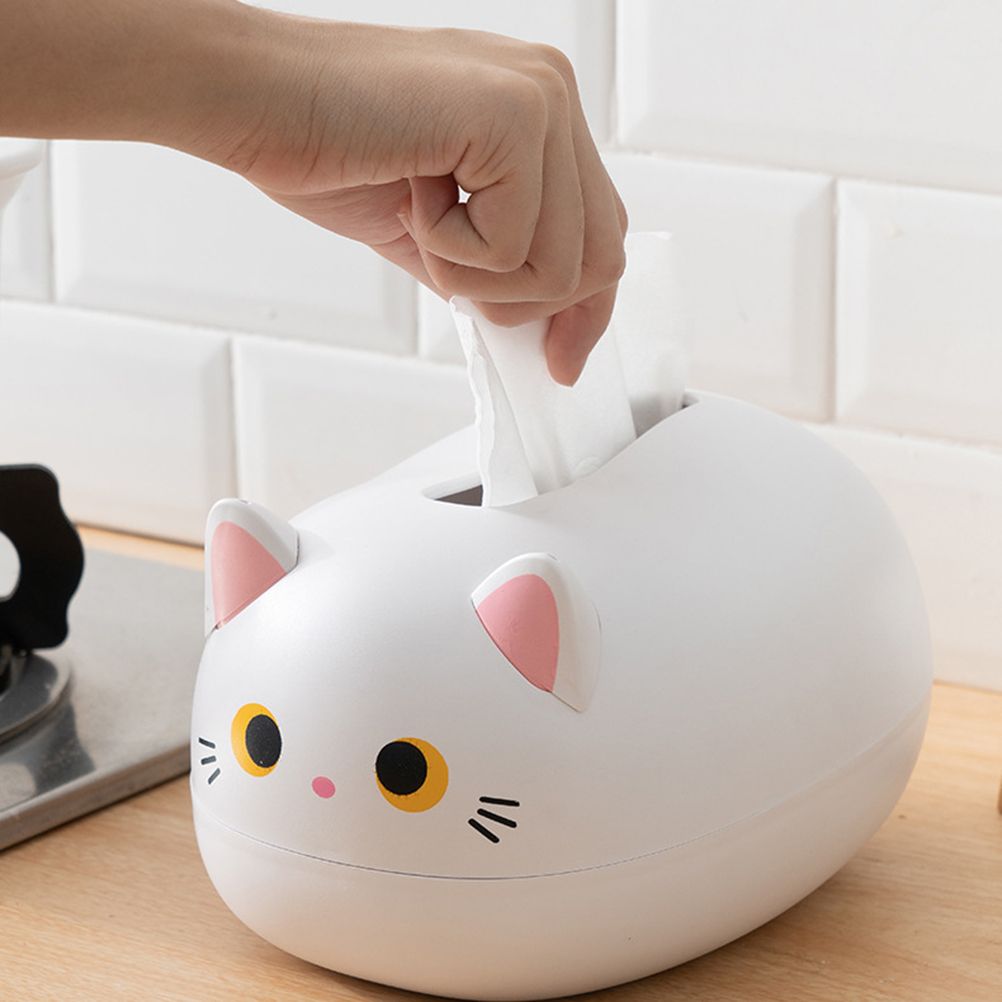 Cartoon Cat Tissue Box Desktop Paper Napkin Storage Box Paper Container Home Decoration