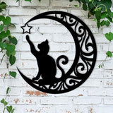 Cute Black Cats Moon Metal Sign Arts Wall Hanging Pendant Decorations for Windows Doors Mantelpieces - Front View
