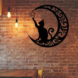 Cute Black Cats Moon Metal Sign Arts Wall Hanging Pendant Decorations for Windows Doors Mantelpieces
