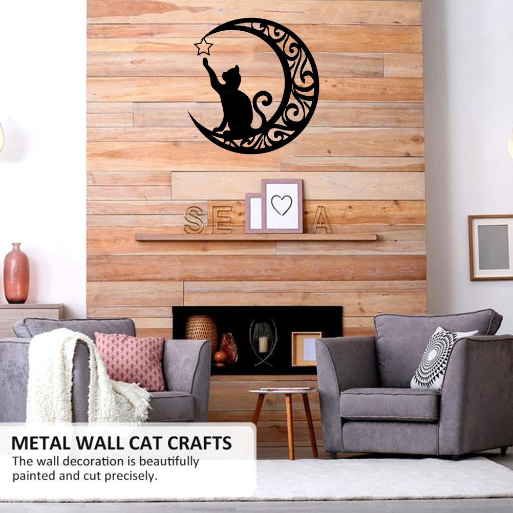 Cute Black Cats Moon Metal Sign Arts Wall Hanging Pendant Decorations for Windows Doors Mantelpieces