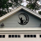 Cute Black Cats Moon Metal Sign Arts Wall Hanging Pendant Decorations for Windows Doors Mantelpieces