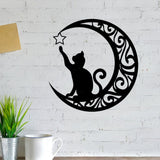 Cute Black Cats Moon Metal Sign Arts Wall Hanging Pendant Decorations for Windows Doors Mantelpieces