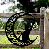 Cute Black Cats Moon Metal Sign Arts Wall Hanging Pendant Decorations for Windows Doors Mantelpieces