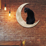 Metal Black Cat Moon Hanging Sign Cat On The Moon Wall Hanging Pendant Home Indoor Decor Gifts - Front View