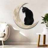 Metal Black Cat Moon Hanging Sign Cat On The Moon Wall Hanging Pendant Home Indoor Decor Gifts - Rear View