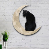 Metal Black Cat Moon Hanging Sign Cat On The Moon Wall Hanging Pendant Home Indoor Decor Gifts - Close-Up Angle