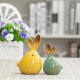 Ceramic Rabbit Figurines Easter Long Ear Bunny Ornament Desktop Animal Doll Home Office Room Decoration