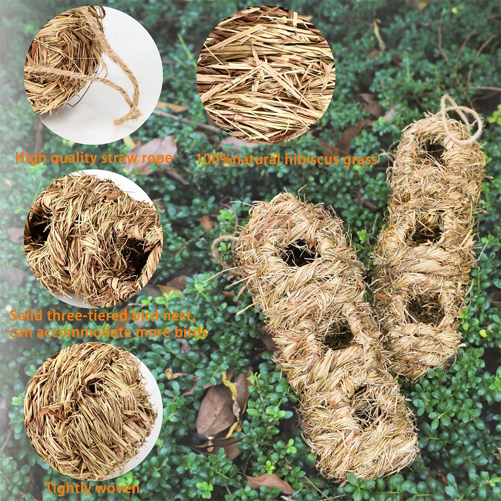 Hand Woven Hummingbird Houses Peanut Shape Natural Bird Nest Hut Straw Bird Nest Handmade Hanging Bird Hut for Window Home Garden