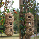 Hand Woven Hummingbird Houses Peanut Shape Natural Bird Nest Hut Straw Bird Nest Handmade Hanging Bird Hut for Window Home Garden - Top-Down View