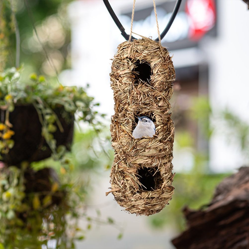 Hand Woven Hummingbird Houses Peanut Shape Natural Bird Nest Hut Straw Bird Nest Handmade Hanging Bird Hut for Window Home Garden