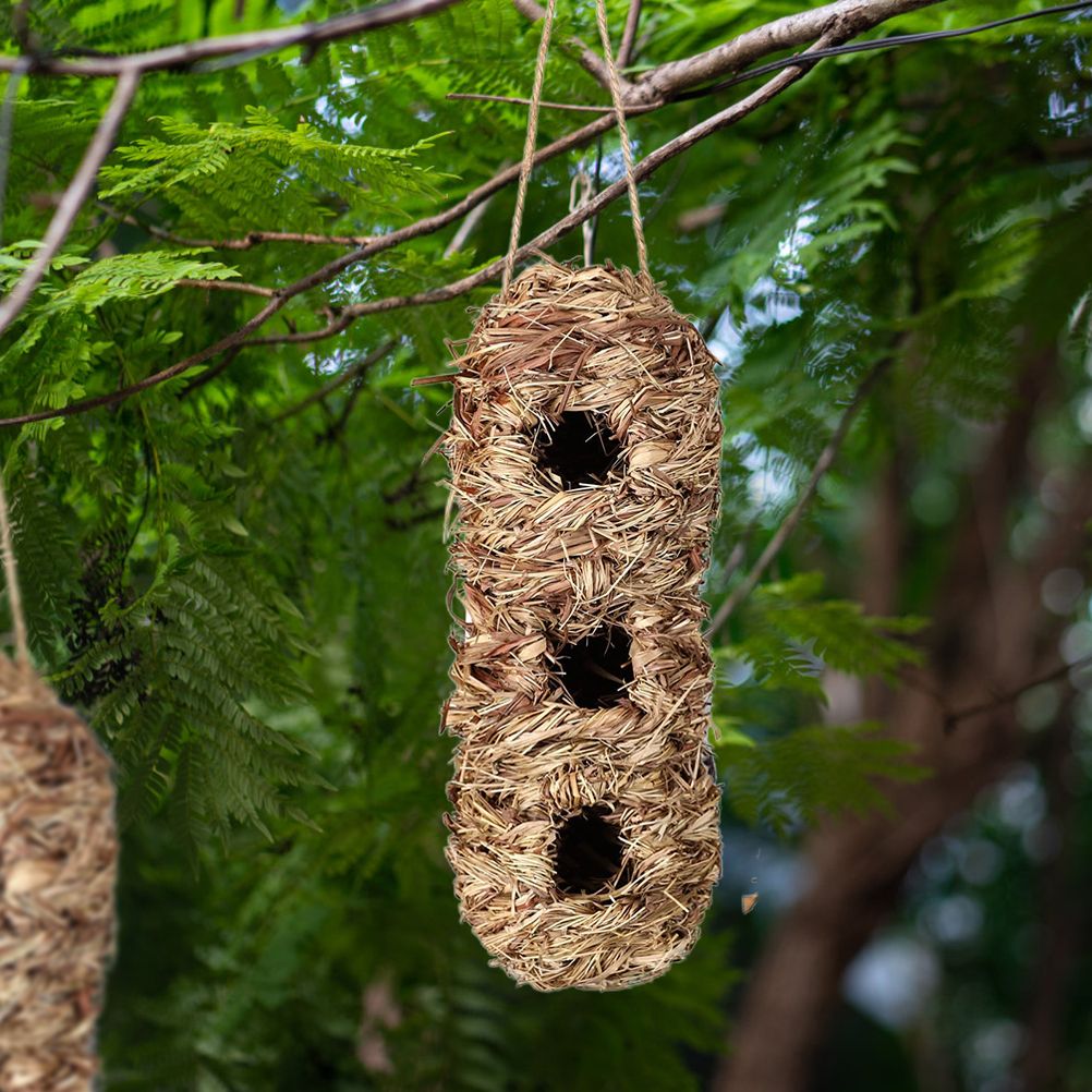 Hand Woven Hummingbird Houses Peanut Shape Natural Bird Nest Hut Straw Bird Nest Handmade Hanging Bird Hut for Window Home Garden