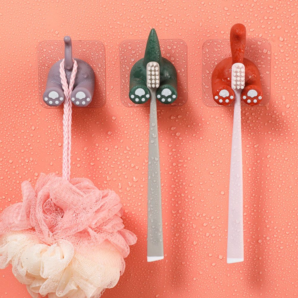 Cute Cartoon Animal Tail Wall Hooks Multi Purpose Sticky Hooks for Hanging Toothbrush Shower Home Wall Organizer