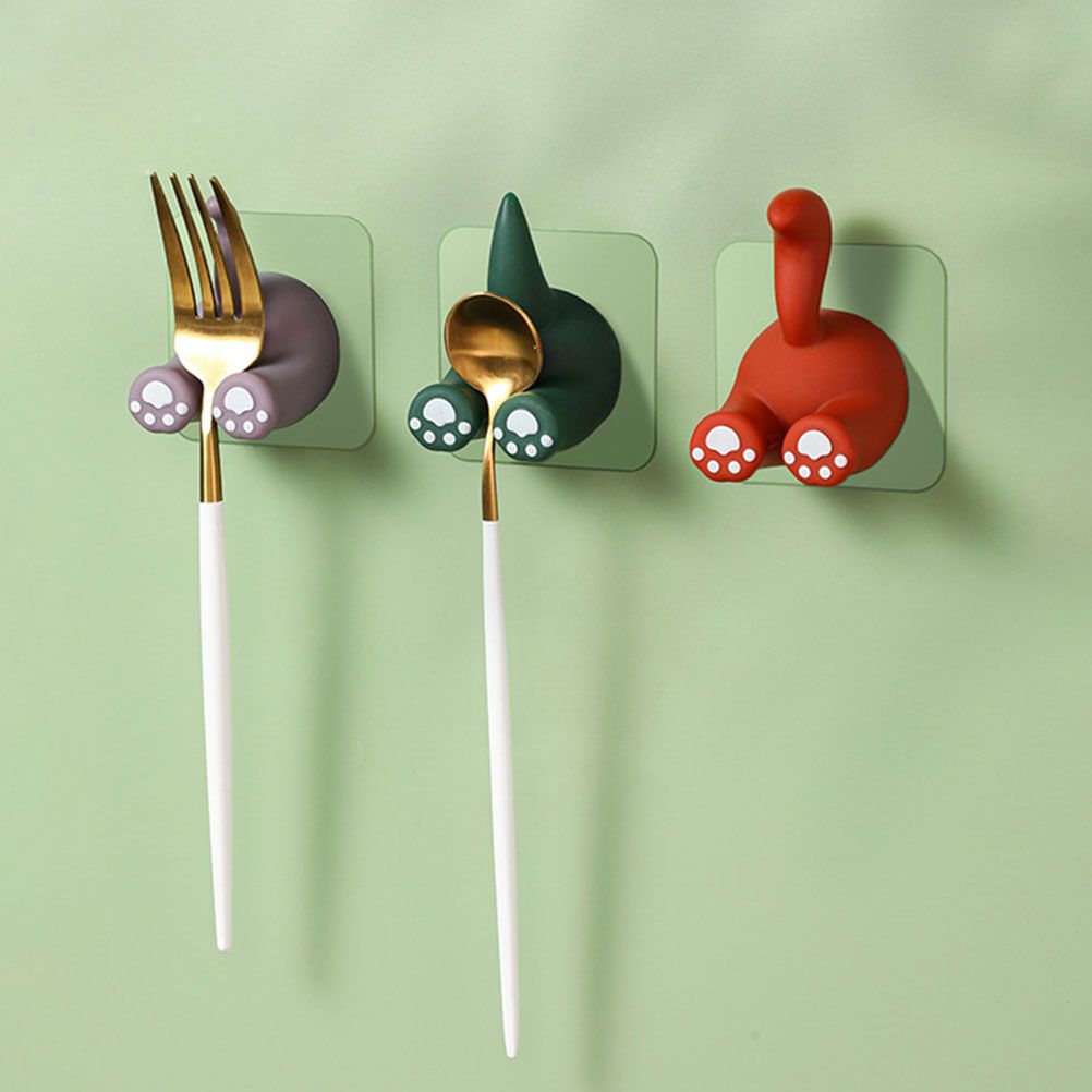 Cute Cartoon Animal Tail Wall Hooks Multi Purpose Sticky Hooks for Hanging Toothbrush Shower Home Wall Organizer