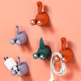 Cute Cartoon Animal Tail Wall Hooks Multi Purpose Sticky Hooks for Hanging Toothbrush Shower Home Wall Organizer - Low Angle