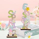 2 Pcs Easter Decorations Wooden Bunny Letter Printing Crafts Ornament Easter Decor for Home Table Party Arrangement Kids Gift - Front View