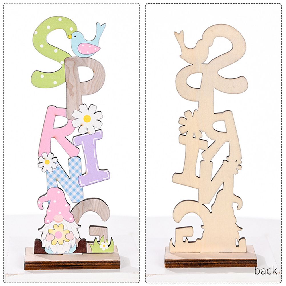 2 Pcs Easter Decorations Wooden Bunny Letter Printing Crafts Ornament Easter Decor for Home Table Party Arrangement Kids Gift