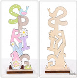2 Pcs Easter Decorations Wooden Bunny Letter Printing Crafts Ornament Easter Decor for Home Table Party Arrangement Kids Gift - 45-Degree Angle