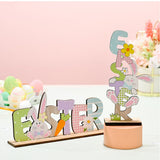 2 Pcs Easter Decorations Wooden Bunny Letter Printing Crafts Ornament Easter Decor for Home Table Party Arrangement Kids Gift - Extra Image