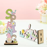 2 Pcs Easter Decorations Wooden Bunny Letter Printing Crafts Ornament Easter Decor for Home Table Party Arrangement Kids Gift