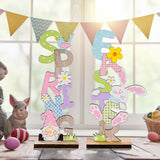 2 Pcs Easter Decorations Wooden Bunny Letter Printing Crafts Ornament Easter Decor for Home Table Party Arrangement Kids Gift - Extra Image