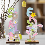 2 Pcs Easter Decorations Wooden Bunny Letter Printing Crafts Ornament Easter Decor for Home Table Party Arrangement Kids Gift