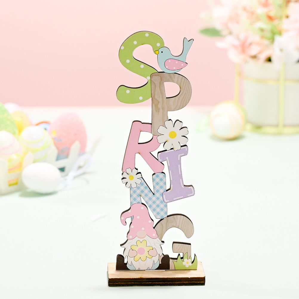 2 Pcs Easter Decorations Wooden Bunny Letter Printing Crafts Ornament Easter Decor for Home Table Party Arrangement Kids Gift