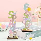 2 Pcs Easter Decorations Wooden Bunny Letter Printing Crafts Ornament Easter Decor for Home Table Party Arrangement Kids Gift