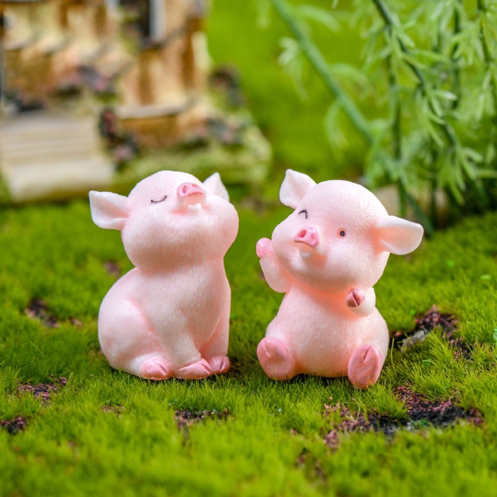 8Pcs Mini Pig Figurines Cake Cupcake Topper Decoration Pig Crafts Resin Ornament for Car Home Baby Shower Party Decor Gift
