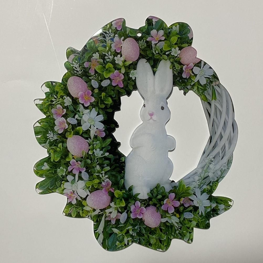 Easter Bunny Egg Wreath Acrylic Rabbit Egg Wreath Indoor Outdoor Easter Hanging Ornaments Home Front Door Party Decorations