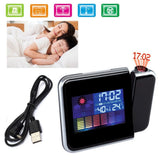 Projection Alarm Clock 180 Degree Adjustable Digital Projector Clock with Weather Station and Temperature Humidity LED Color Screen Perpetual Calendar Clock - Front View