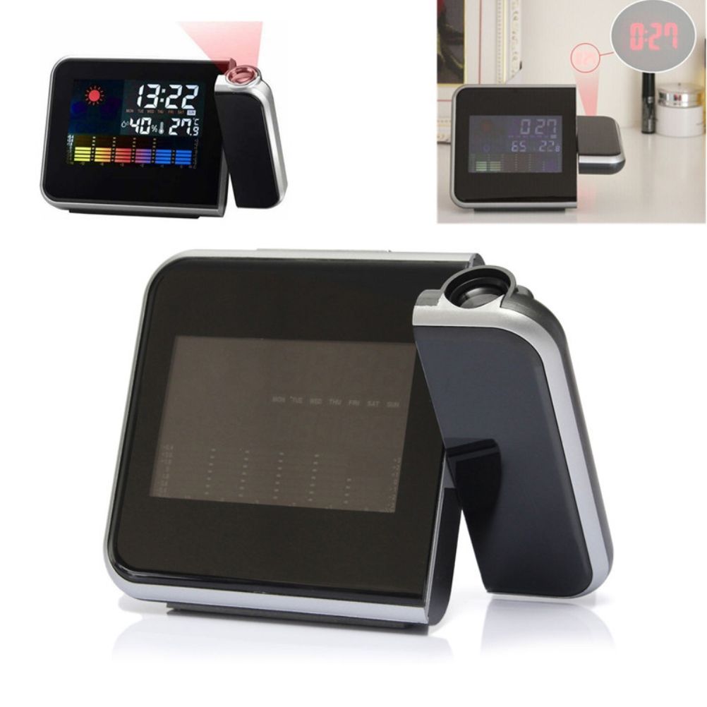Projection Alarm Clock 180 Degree Adjustable Digital Projector Clock with Weather Station and Temperature Humidity LED Color Screen Perpetual Calendar Clock