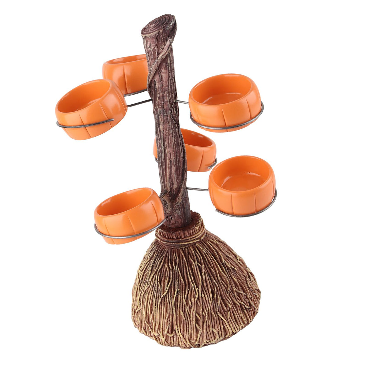 Snack Bowl Holder Halloween Pumpkin Snack Bowl Rack Witch Broom Decor Dessert Bowl Stand for Dining Table