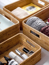 Rattan Storage Basket Desktop Utility Organizer Woven Storage Basket for Coffee Table