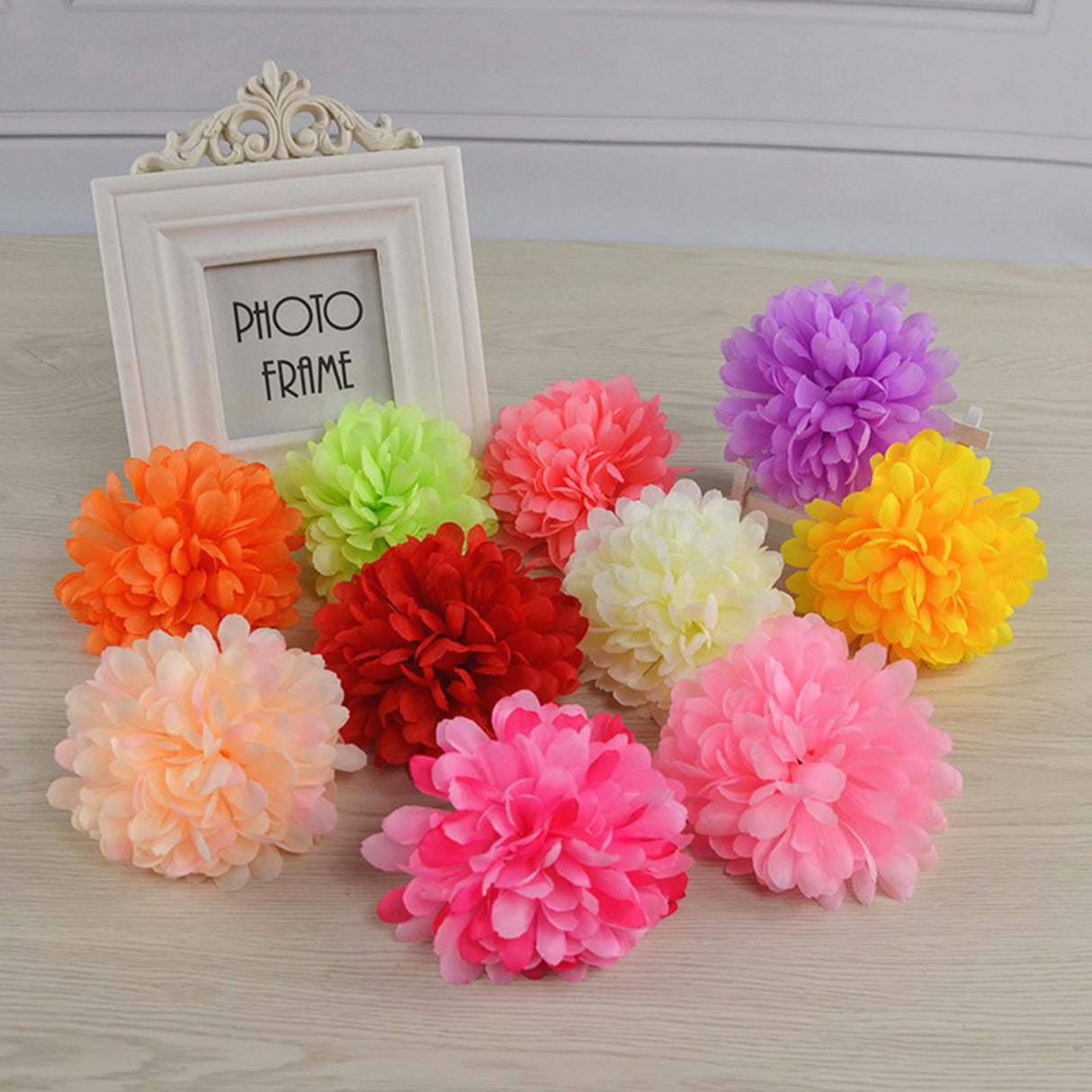 50pcs Artificial Marigold Flowers Fake Flower Heads Garland for Wedding Home Christmas Decor Creamy 10cm