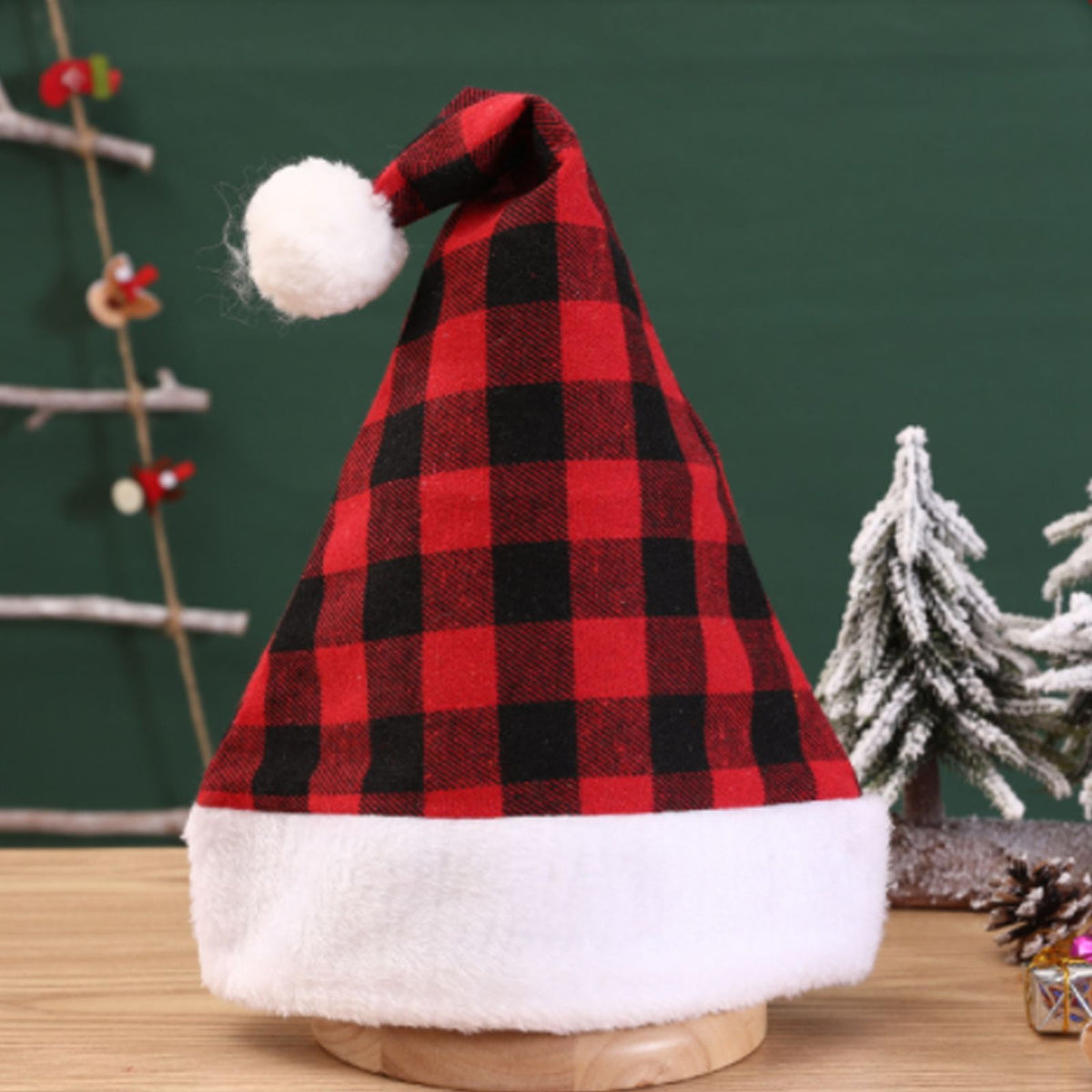 Plaid Christmas Hat Linen Adult Christmas Hat Xmas Holiday Hat Christmas Decorative Hat