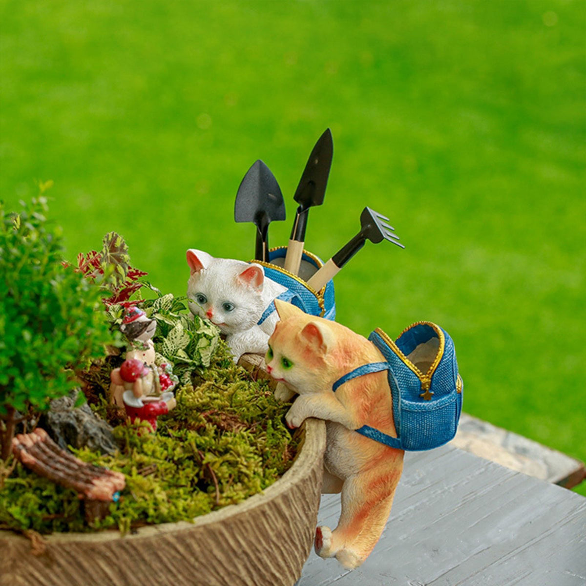 Patio Garden Flower Pots Fish Tank Cat Hanging Ornaments Cute Cartoon Backpack Cat Pendant