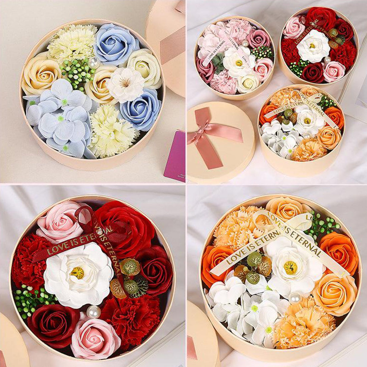 Artificial Flowers Combo Box Simulation Fake Soap Flower Round Box Valentine's Day Holiday Gift