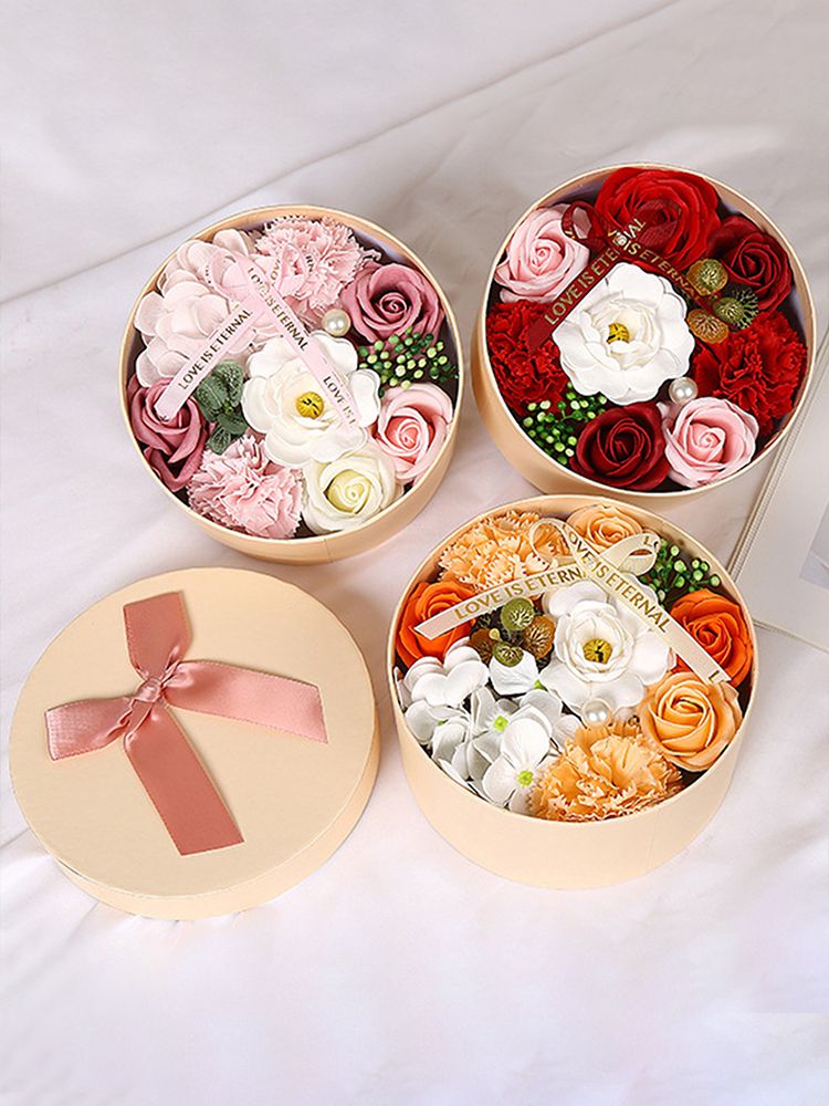 Artificial Flowers Combo Box Simulation Fake Soap Flower Round Box Valentine's Day Holiday Gift