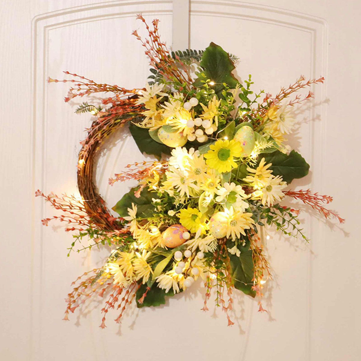 Artificial Wreath Yellow Wild Daisy Half Wreath Easter Decoration Wreath Artificial Flowers Front Door Wreath