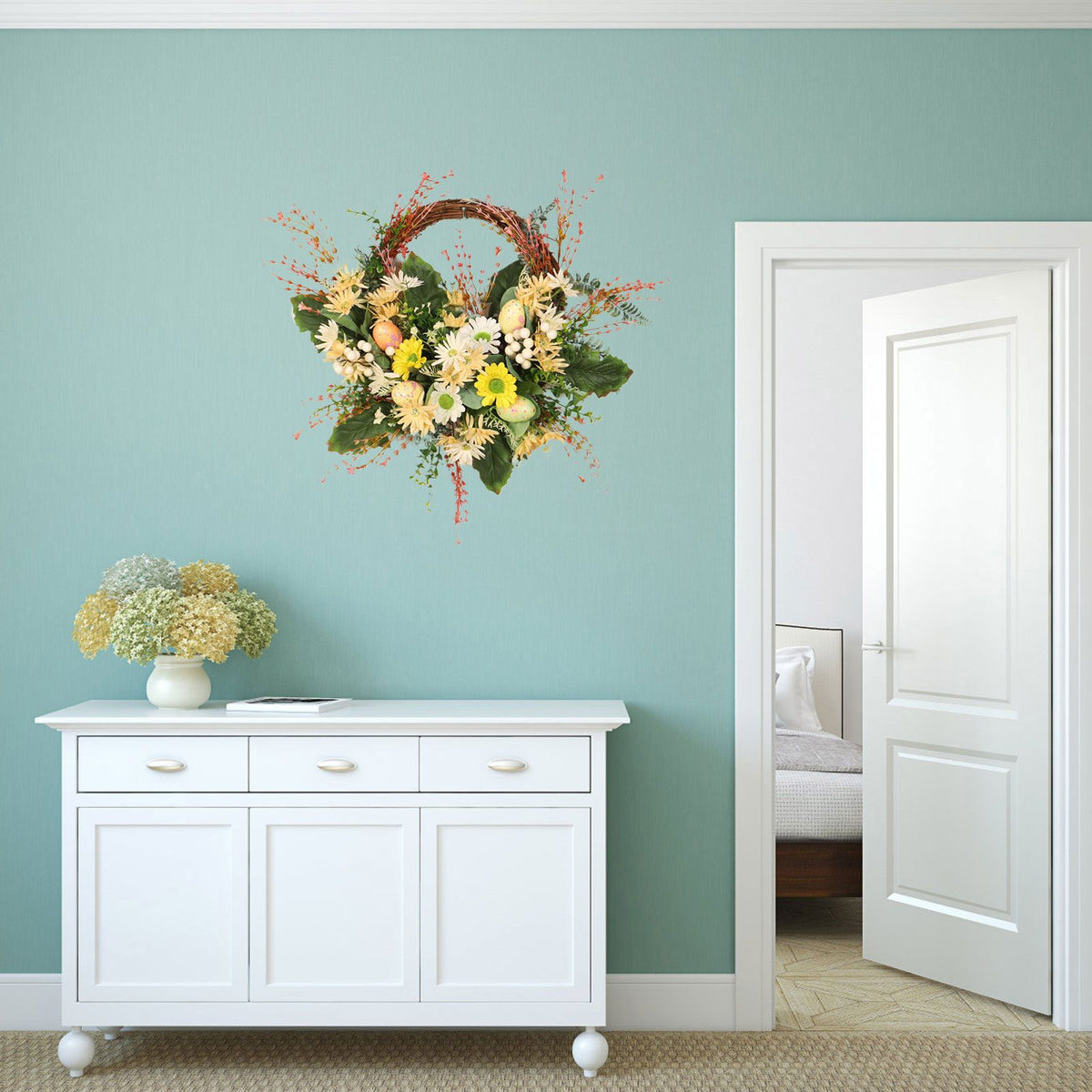 Artificial Wreath Yellow Wild Daisy Half Wreath Easter Decoration Wreath Artificial Flowers Front Door Wreath